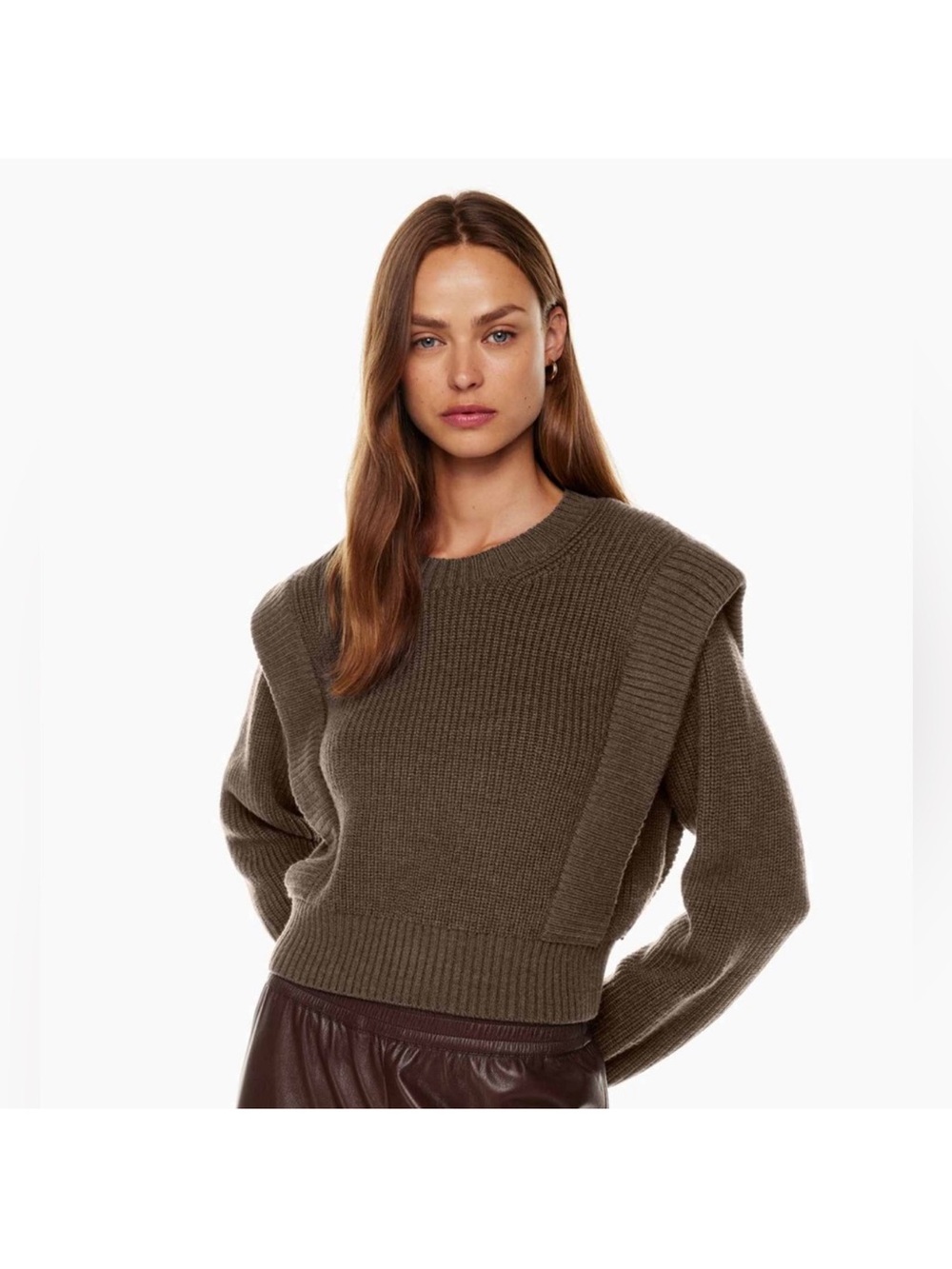 Babaton Brown Ribbed Shoulder-Detail Sweater size medium